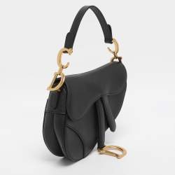 Pre Owned Dior Black Leather Mini Saddle Bag