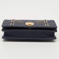 Pre Owned Dior Blue Cannage Denim Studded Diorama Wallet on Chain