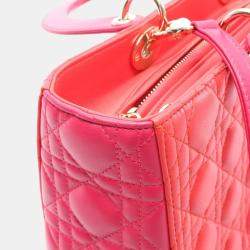 Pre Owned Christian Dior Dior Lady Large Handbag Leather Red Pink