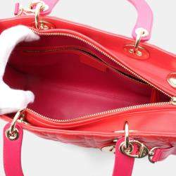 Pre Owned Christian Dior Dior Lady Large Handbag Leather Red Pink