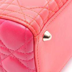 Pre Owned Christian Dior Dior Lady Large Handbag Leather Red Pink