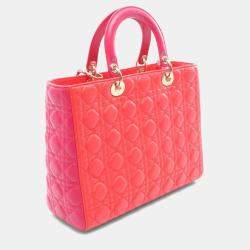 Pre Owned Christian Dior Dior Lady Large Handbag Leather Red Pink
