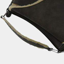 Pre Owned Christian Dior Saddle Shearling Mouton Gray Shoulder Bag