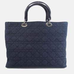 Pre Owned Christian Dior Lady Cannage Tote Handbag Denim