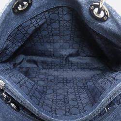 Pre Owned Christian Dior Lady Cannage Tote Handbag Denim