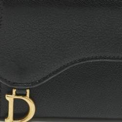 Pre Owned Dior Black Leather Saddle Lotus Wallet