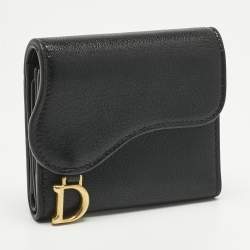 Pre Owned Dior Black Leather Saddle Lotus Wallet