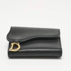 Pre Owned Dior Black Leather Saddle Lotus Wallet