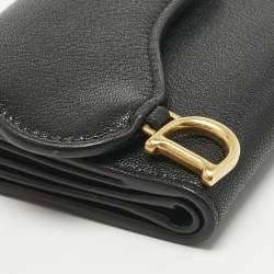 Pre Owned Dior Black Leather Saddle Lotus Wallet