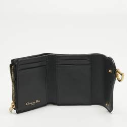 Pre Owned Dior Black Leather Saddle Lotus Wallet