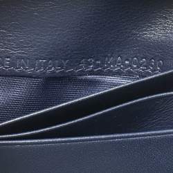 Pre Owned Dior Navy Blue Patent Leather Mini Lady Dior Gardenia Wallet