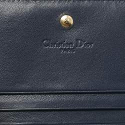 Pre Owned Dior Navy Blue Patent Leather Mini Lady Dior Gardenia Wallet