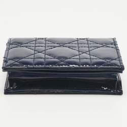 Pre Owned Dior Navy Blue Patent Leather Mini Lady Dior Gardenia Wallet