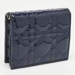 Pre Owned Dior Navy Blue Patent Leather Mini Lady Dior Gardenia Wallet