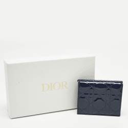 Pre Owned Dior Navy Blue Patent Leather Mini Lady Dior Gardenia Wallet