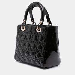 Pre Owned Dior Black Medium Patent Cannage Lady Dior