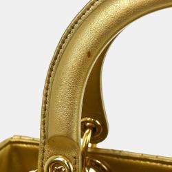 Pre Owned Christian Dior Gold Lambskin Lady Dior Cannage 2way Handbag