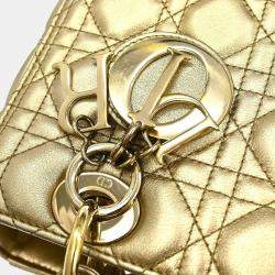 Pre Owned Christian Dior Gold Lambskin Lady Dior Cannage 2way Handbag