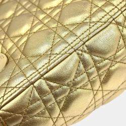 Pre Owned Christian Dior Gold Lambskin Lady Dior Cannage 2way Handbag