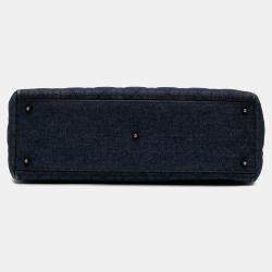 Pre Owned Dior Navy Blue Large Denim Cannage Lady Dior