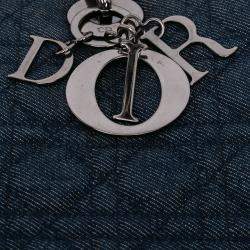 Pre Owned Dior Navy Blue Large Denim Cannage Lady Dior