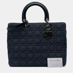 Pre Owned Dior Navy Blue Large Denim Cannage Lady Dior