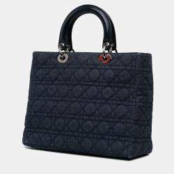 Pre Owned Dior Navy Blue Large Denim Cannage Lady Dior