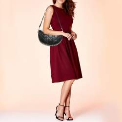 Pre Owned Dior Black/White Cannage Leather Medium Vibe Hobo