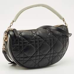 Pre Owned Dior Black/White Cannage Leather Medium Vibe Hobo
