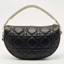Pre Owned Dior Black/White Cannage Leather Medium Vibe Hobo