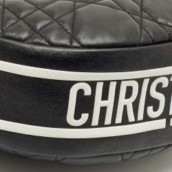 Pre Owned Dior Black/White Cannage Leather Medium Vibe Hobo