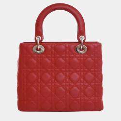 Pre Owned Dior Red Medium Lambskin Cannage Lady Dior