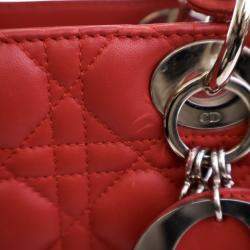 Pre Owned Dior Red Medium Lambskin Cannage Lady Dior