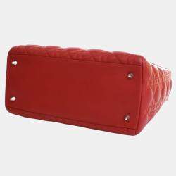 Pre Owned Dior Red Medium Lambskin Cannage Lady Dior