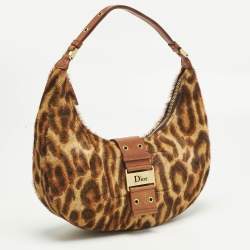 Pre Owned Dior Brown Leopard Print Calf Hair Street Chic Hobo