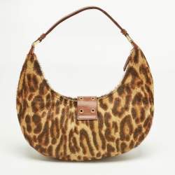 Pre Owned Dior Brown Leopard Print Calf Hair Street Chic Hobo