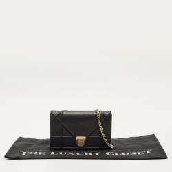 Pre Owned Dior Black Leather Diorama Wallet on Chain