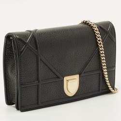 Pre Owned Dior Black Leather Diorama Wallet on Chain