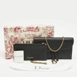 Pre Owned Dior Black Leather Saddle Wallet on Chain