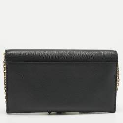 Pre Owned Dior Black Leather Saddle Wallet on Chain