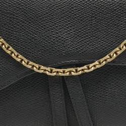 Pre Owned Dior Black Leather Saddle Wallet on Chain