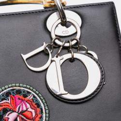 Pre Owned Dior Black Medium Calfskin Patch Embellished Lady Dior