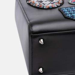 Pre Owned Dior Black Medium Calfskin Patch Embellished Lady Dior