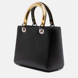 Pre Owned Dior Black Medium Calfskin Patch Embellished Lady Dior