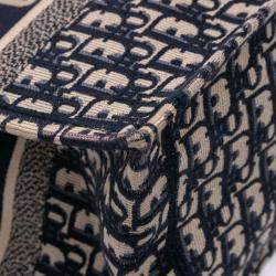 Pre Owned Dior Navy Blue Medium Oblique Canvas Book Tote