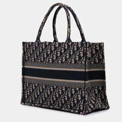 Pre Owned Dior Navy Blue Medium Oblique Canvas Book Tote