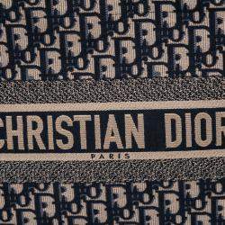 Pre Owned Dior Navy Blue Medium Oblique Canvas Book Tote