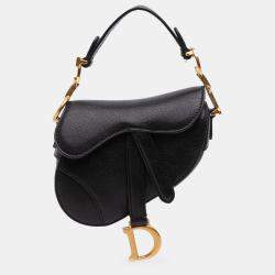 Pre Owned Dior Black Micro Goatskin Saddle