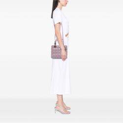 Pre Owned Dior Pink Medium Pearlescent Lambskin Cannage Lady Dior