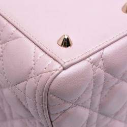Pre Owned Dior Pink Medium Pearlescent Lambskin Cannage Lady Dior